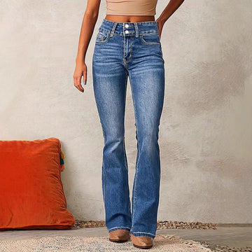 Jeans a Vita Alta Svasati da Donna - Chiusura con Bottoni