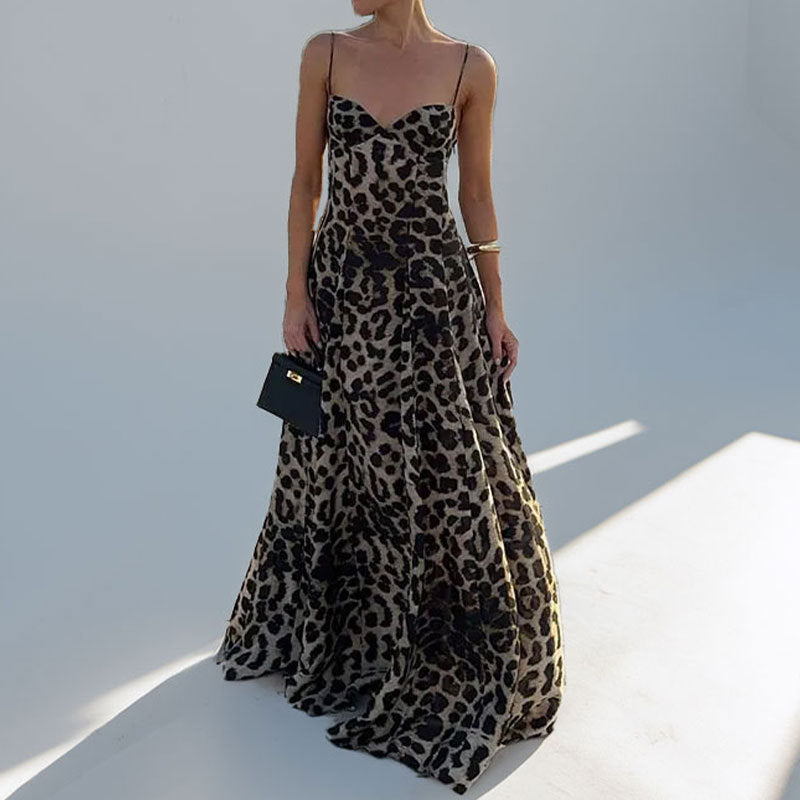 Abito Stampa Leopardata Donna Elegante - Scollo a Cuore Sera