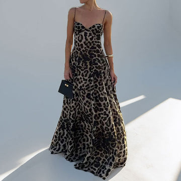 Abito Stampa Leopardata Donna Elegante - Scollo a Cuore Sera