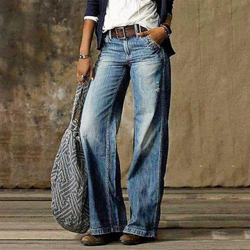 Jeans a Gamba Larga da Donna – Design a Vita Alta con Finitura Distressed