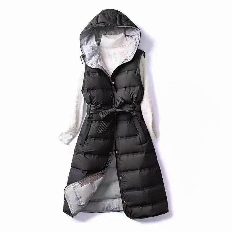 Gilet Lungo da Donna - Con Cappuccio e Cintura
