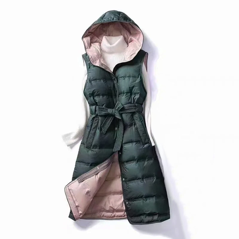 Gilet Lungo da Donna - Con Cappuccio e Cintura