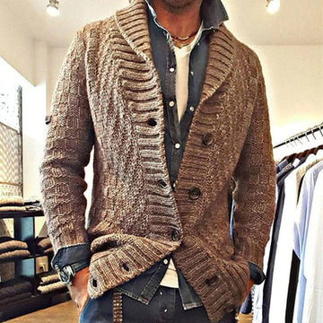 Cardigan Uomo a Maglia a Cavi con Collo a Sciarpa - Morbido e Lussuoso