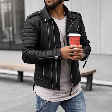 Giacca in Pelle da Uomo - Stile Biker con Spalle Trapuntate
