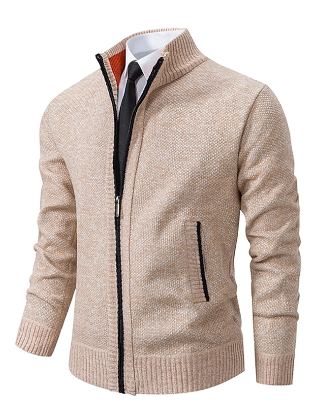 Cárdigan para Hombre con Cremallera Completa - Cuello Alto y Tejido Texturizado