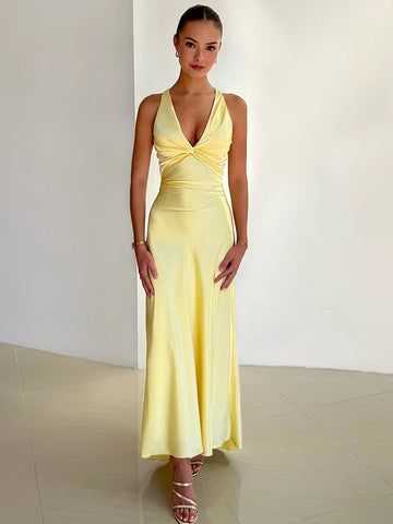 Abito Elegante in Raso con Collo Halter per Donna