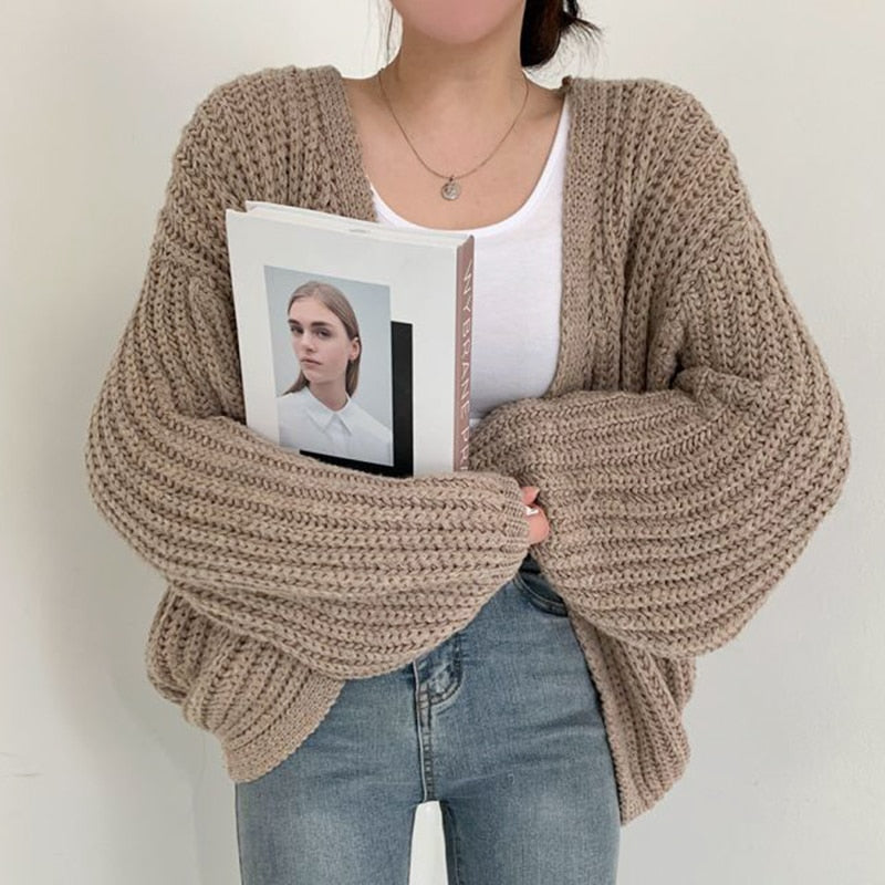 Cardigan da Donna Lavorato a Maglia Grosso Oversize - Design Aperto sul Davanti
