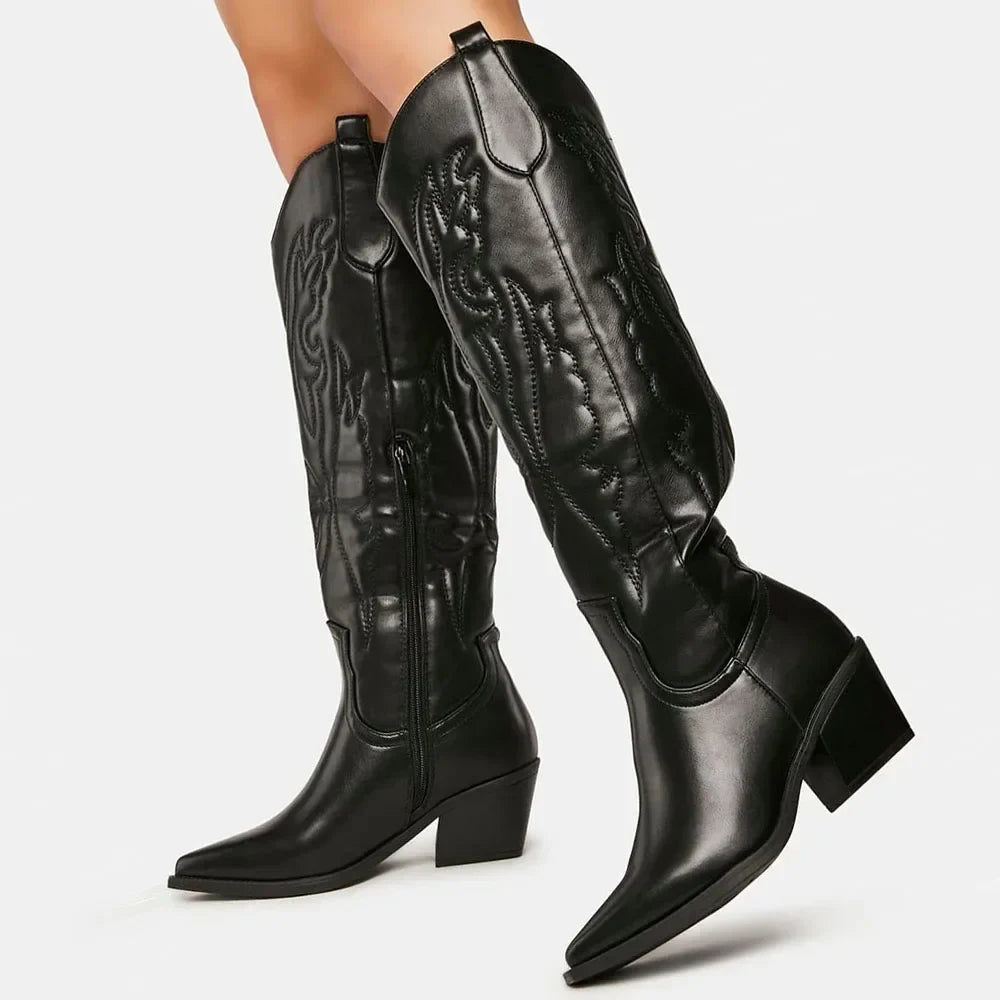 Botas de vaquero para mujer hasta la rodilla clásicas - cremallera y tallas grandes