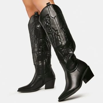 Botas de vaquero para mujer hasta la rodilla clásicas - cremallera y tallas grandes