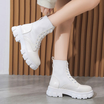 Botas de combate con plataforma para mujer - Cordones y riñonera removible