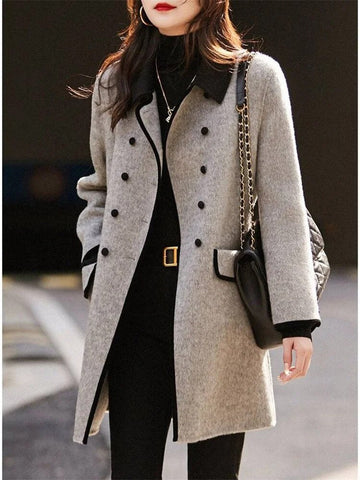 Cappotto da Donna Grigio a Doppio Petto - Profili a Contrasto