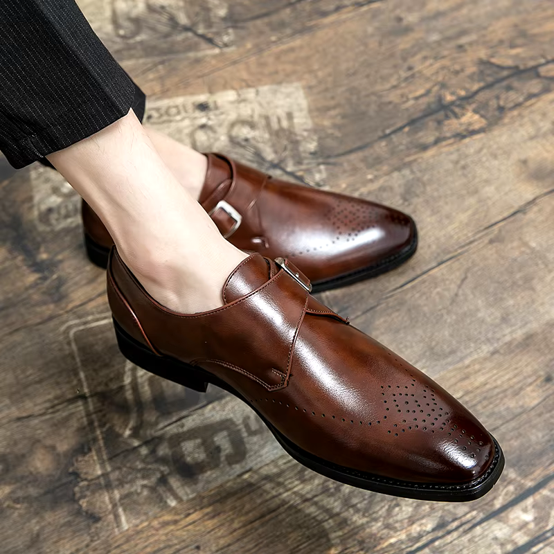 Scarpe Monk Strap da Uomo - Dettagli Brogue e Chiusura con Fibbia
