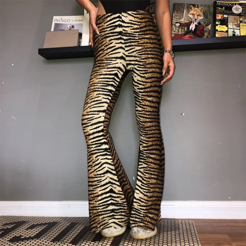 Leggings acampanados con estampado de leopardo para mujer de cintura alta - Audaces y elegantes