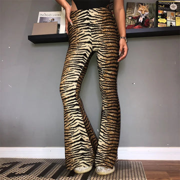 Leggings acampanados con estampado de leopardo para mujer de cintura alta - Audaces y elegantes