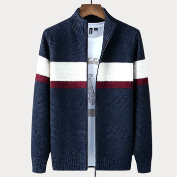 Gary - Cardigan in Maglia con Collo Alto e Accenti a Righe per Uomo