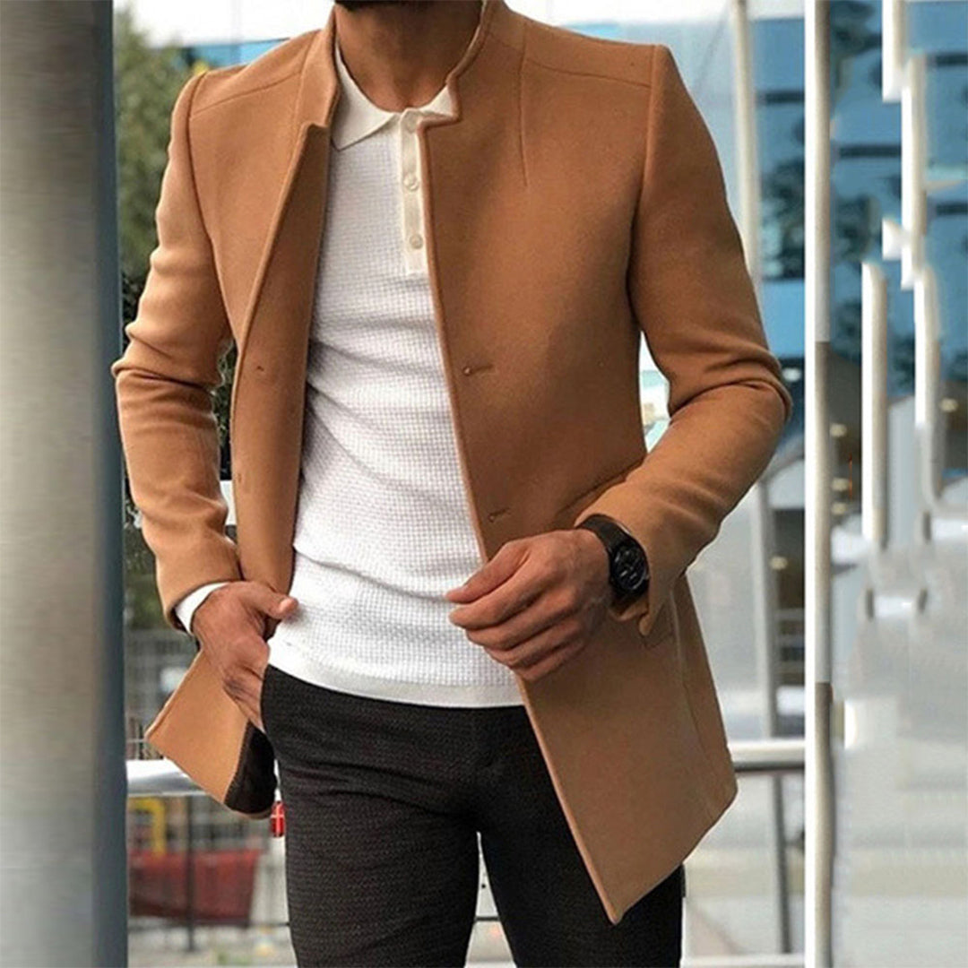 Cappotto da Uomo con Colletto a Fascetta - Chiusura a Petto Singolo