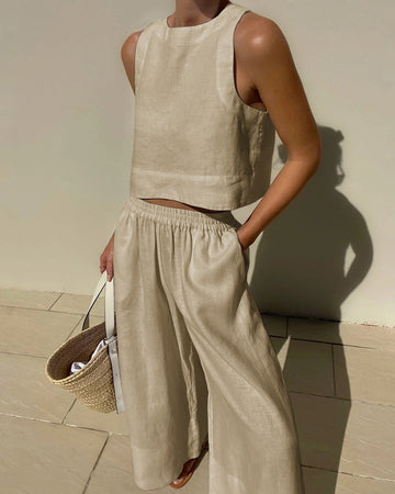 Completo con Top Corto e Pantaloni Elegante da Donna