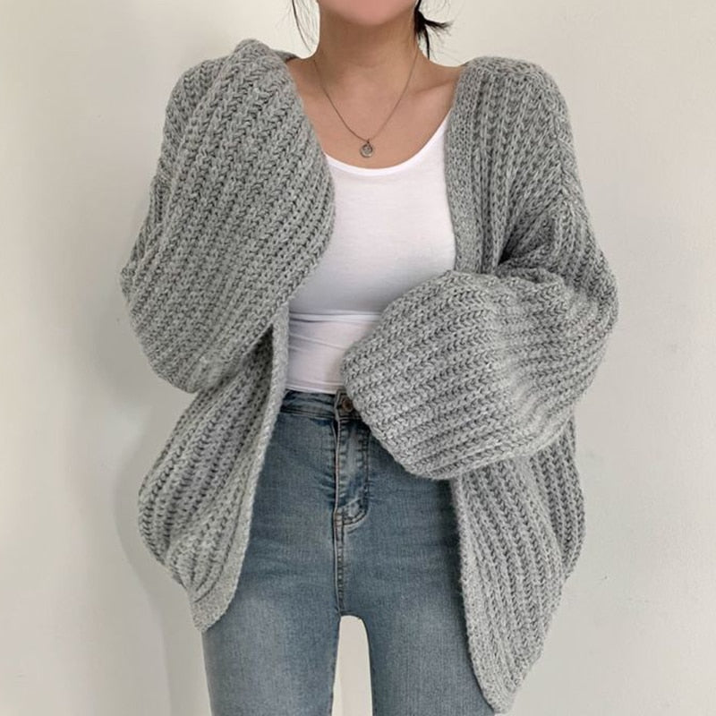 Cardigan da Donna Lavorato a Maglia Grosso Oversize - Design Aperto sul Davanti