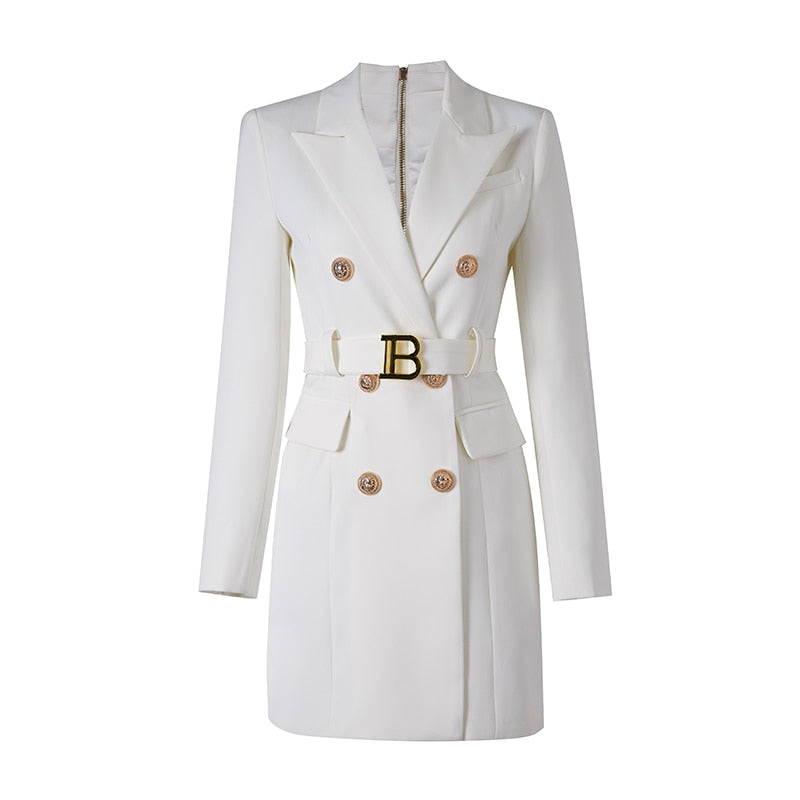 Vestido Blazer para Mujer - Cintura con Cinturón y Doble Botonadura