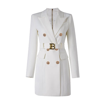Vestido Blazer para Mujer - Cintura con Cinturón y Doble Botonadura