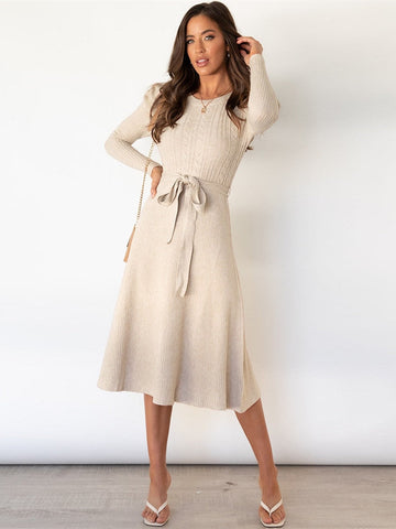 Vestido Suéter de Punto para Mujer - Cintura Ceñida y Largo Midi