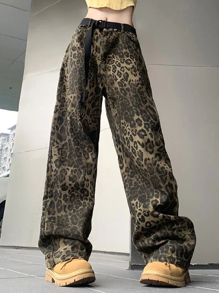 Jeans Leopardati Vintage Donna - Gamba Larga Oversize