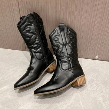 Stivali Cowboy Donna Metà Polpaccio Cerniera Metallizzata - Glamour & Versatili