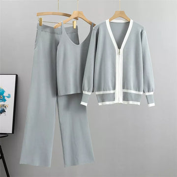 Elegante Completo da Casa in Maglia a 3 Pezzi da Donna - Completo Coordinato Chic