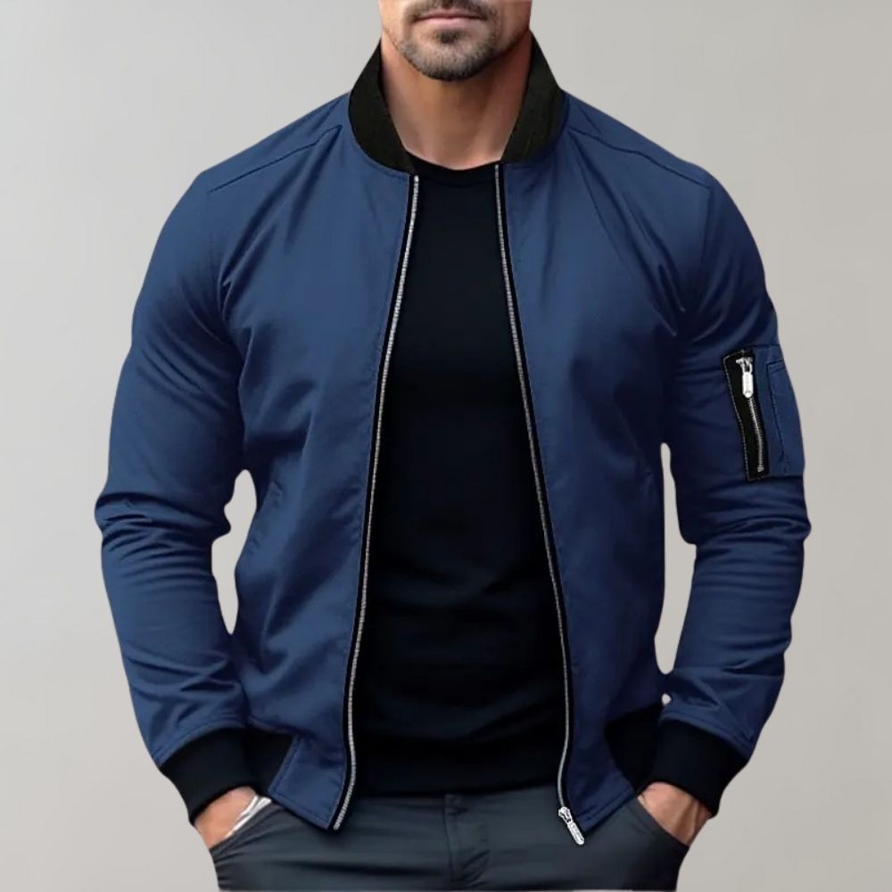 Giacca Bomber da Uomo - Full Zip con Tasca sulla Manica e Collo a Costine