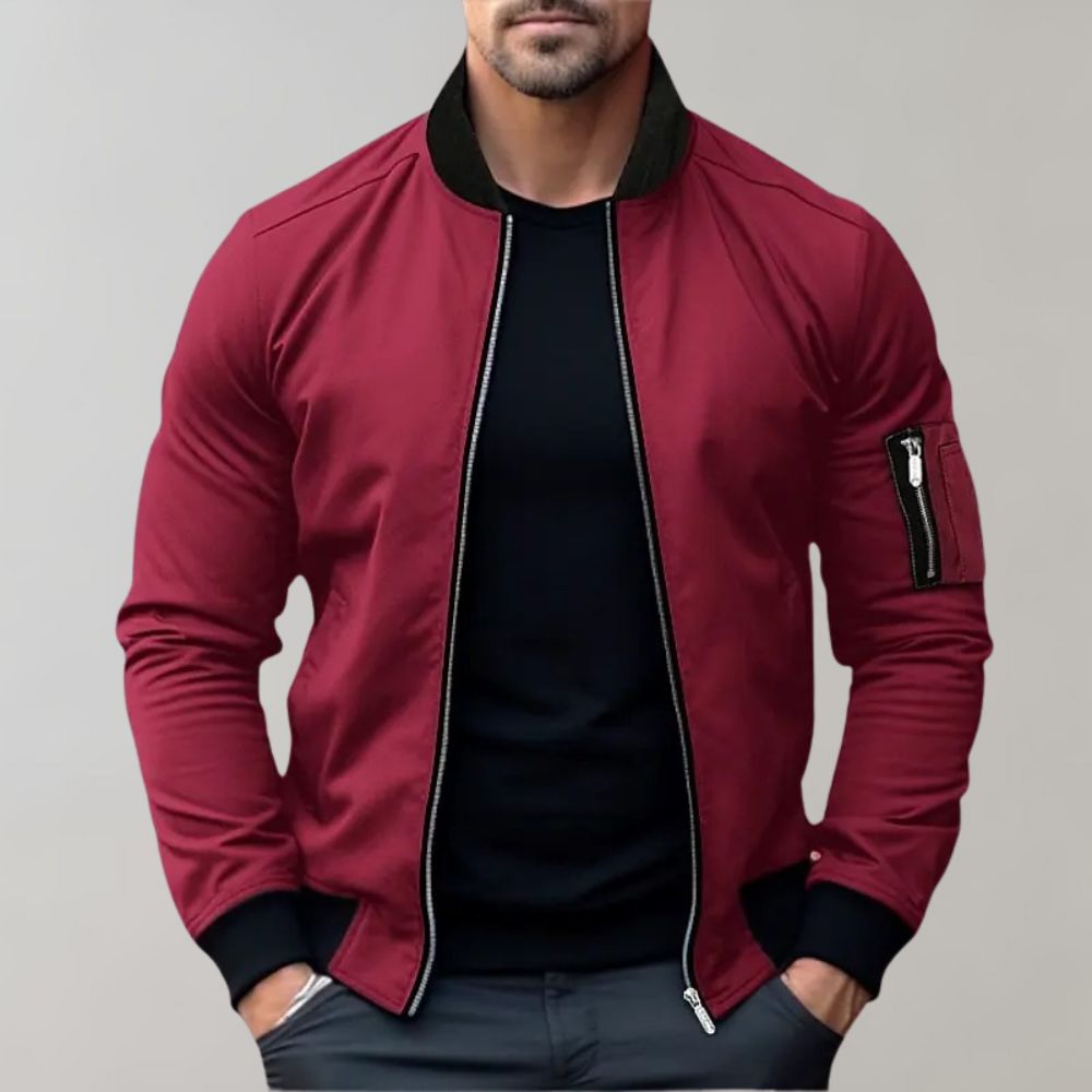 Giacca Bomber da Uomo - Full Zip con Tasca sulla Manica e Collo a Costine