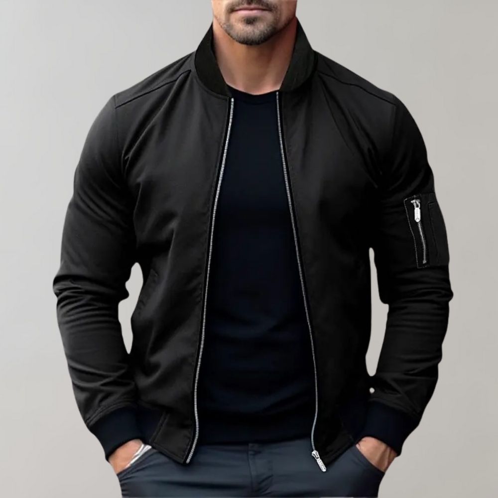 Giacca Bomber da Uomo - Full Zip con Tasca sulla Manica e Collo a Costine