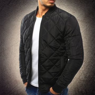 Giacca Bomber Trapuntata da Uomo - Full Zip con Tasca sulla Manica e Collo a Costine