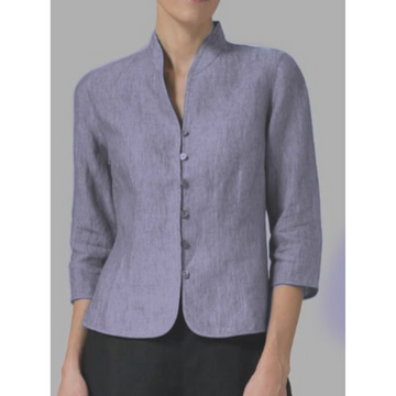 Donna Blusa Viola Chambray - Collo Alto Elegante