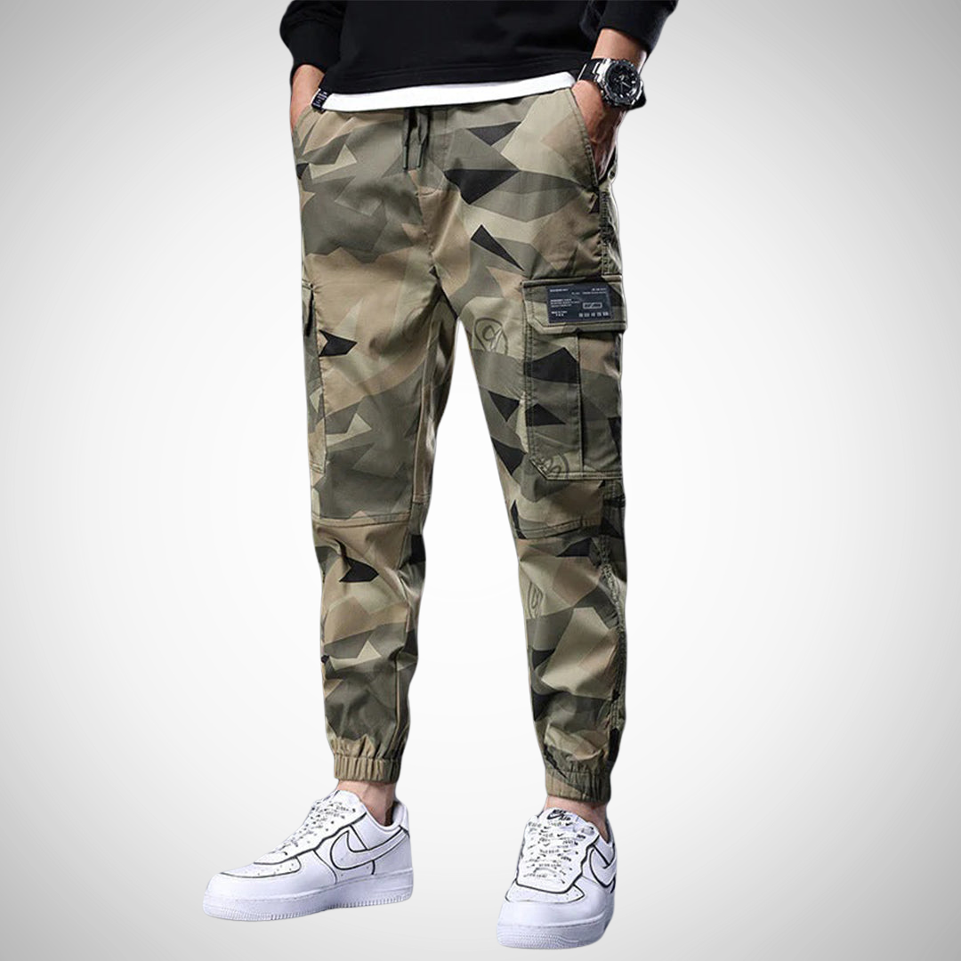 Pantalones Cargo para Hombre - Estampado Camuflaje y Puños Elásticos