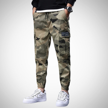 Pantalones Cargo para Hombre - Estampado Camuflaje y Puños Elásticos