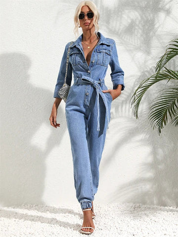 Tuta in Denim Blu con Cintura per Donna | Ruby