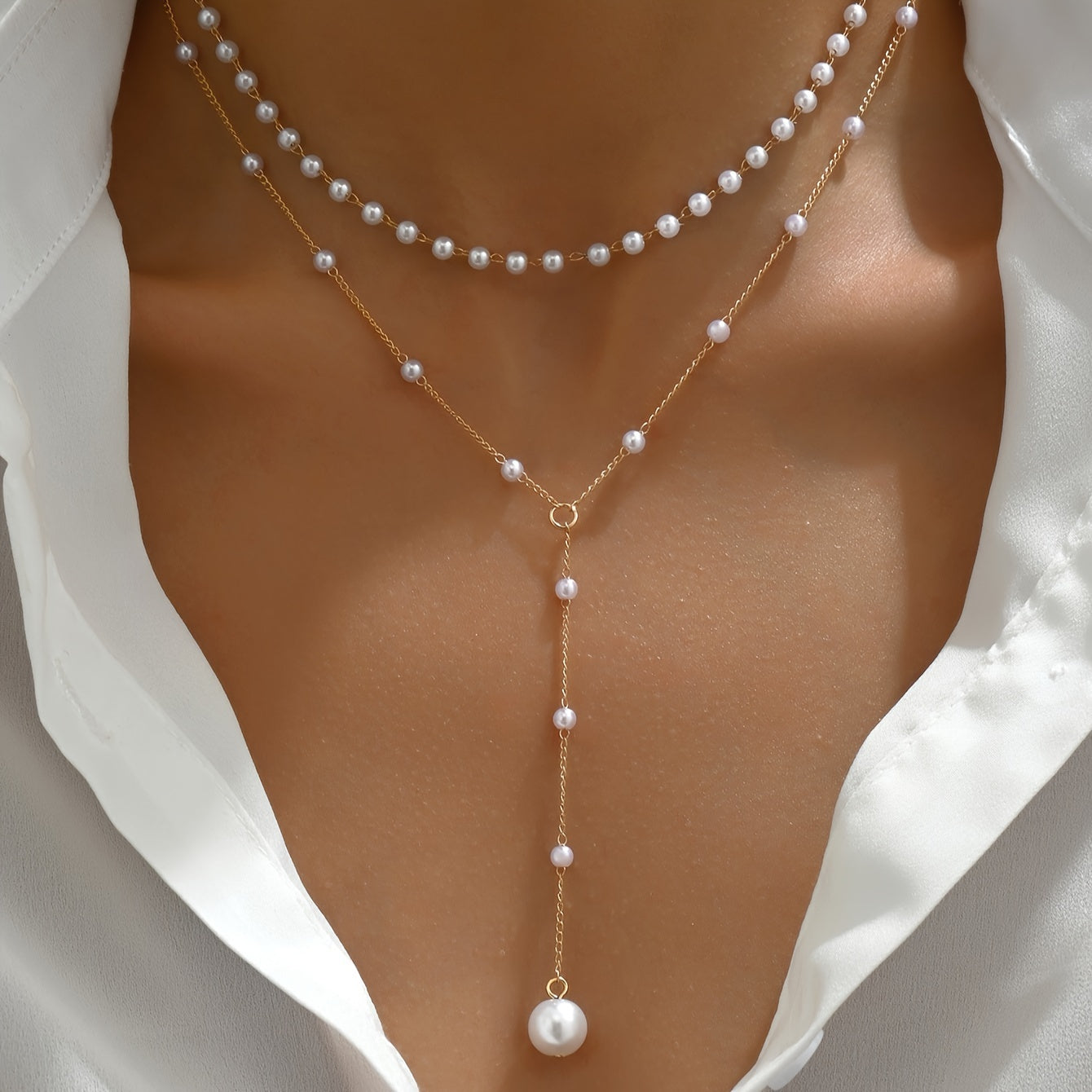 Collana in Oro da Donna - Catena a Strati con Perle