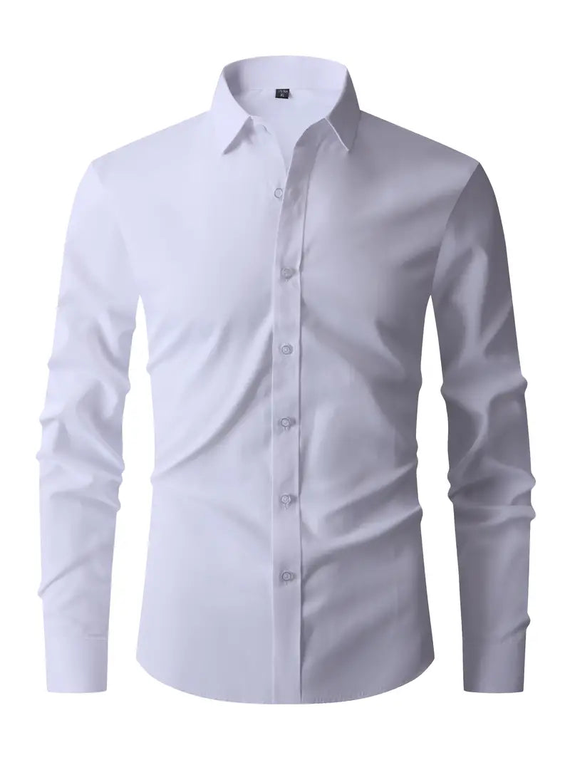 Camisa de Hombre Lisa - con Cierre de Botones y Cuello Puntiagudo