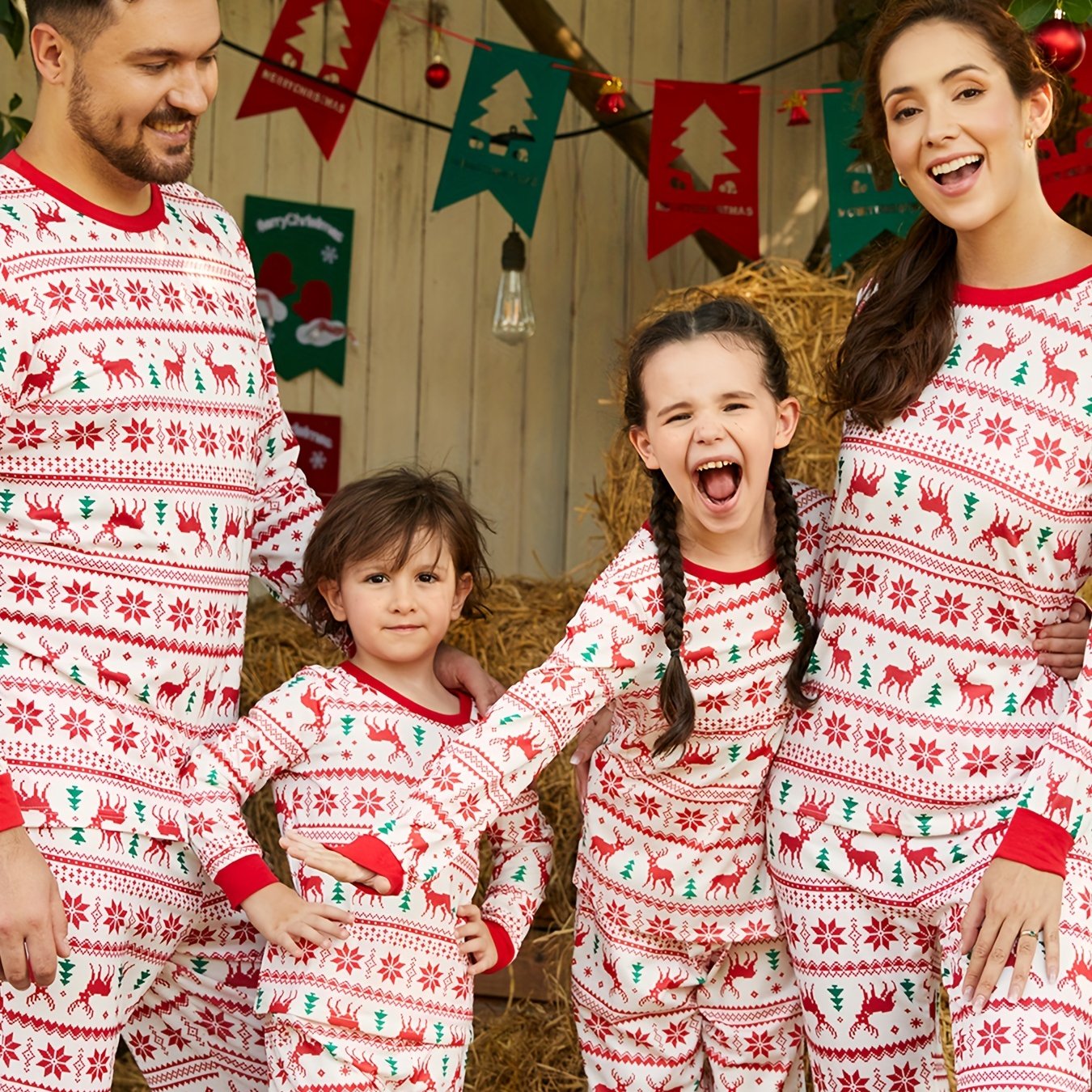 Set Pigiama Famiglia Rosso Natale - tampa Renne e Fair Isle