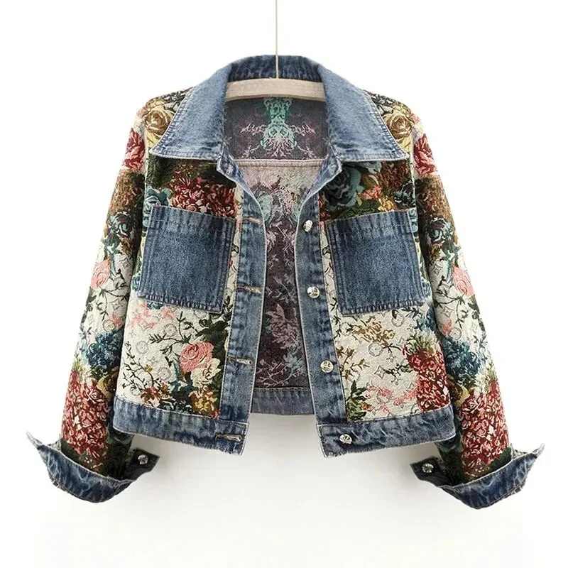Giacca di Jeans Donna con Fiori - Look Vintage Dipinto a Mano