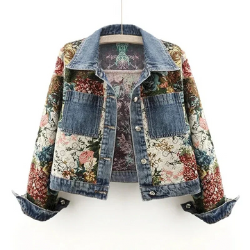 Giacca di Jeans Donna con Fiori - Look Vintage Dipinto a Mano