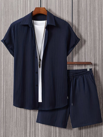 Set camicia e pantaloncini Button-Up blu navy per uomo