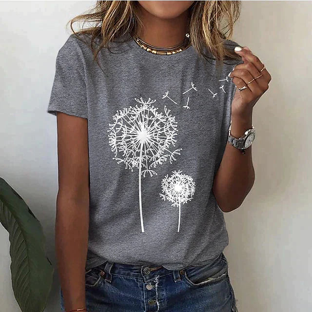 Camiseta Mujer Estampado Gráfico Diente de León - Ajuste Relajado Casual Diario