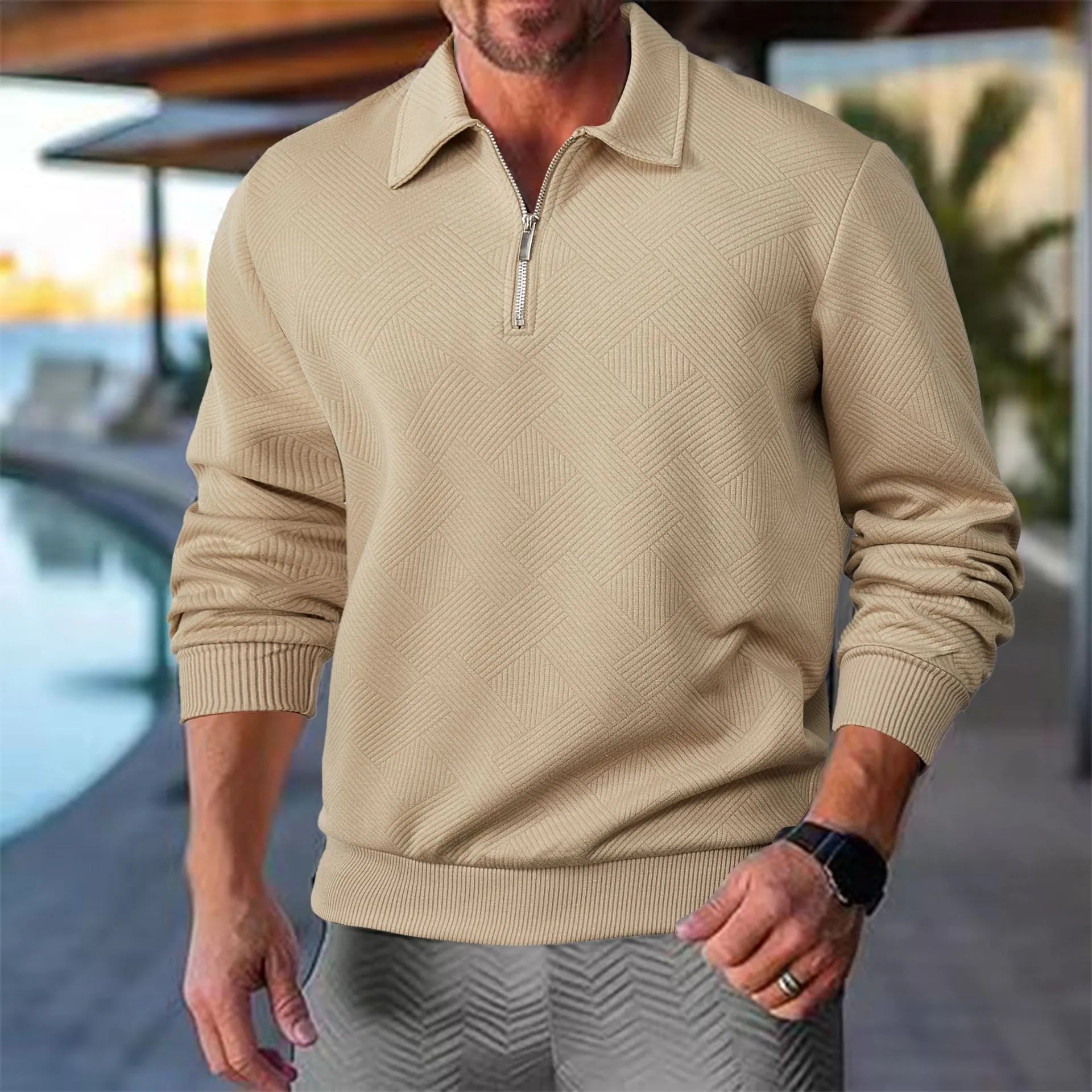 Polo de Hombre - Media Cremallera y Diseño Texturizado
