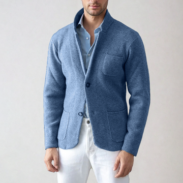 Cárdigan de Hombre de Dos Botones - Cuello Alto y Tejido Texturizado