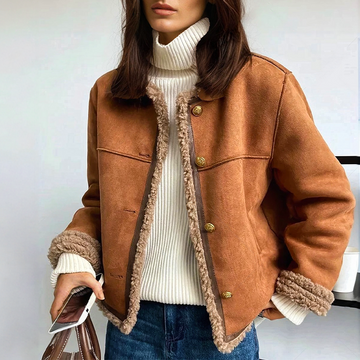 Giacca Vintage da Donna in Suede con Bottoni - Fodera in Shearling