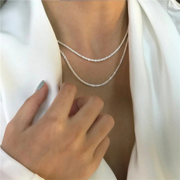 Collar de mujer de plata en capas - Detalle con strass