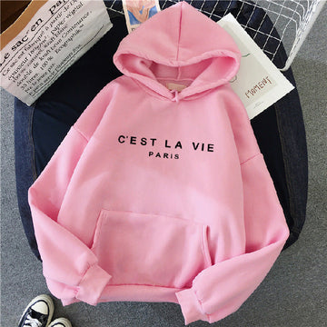 Felpa con Cappuccio da Donna Oversize - con Grafica 'C'est La Vie'