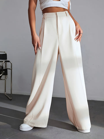 Pantalones de trabajo para mujer de talle alto y pierna ancha - Frente plisado