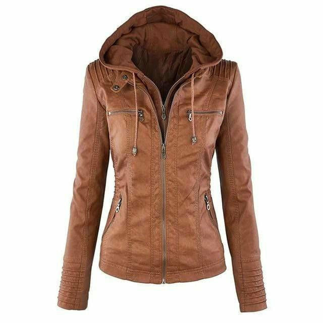 Chaqueta de Mujer con Capucha - Con Estilo Moto y Doble Cremallera
